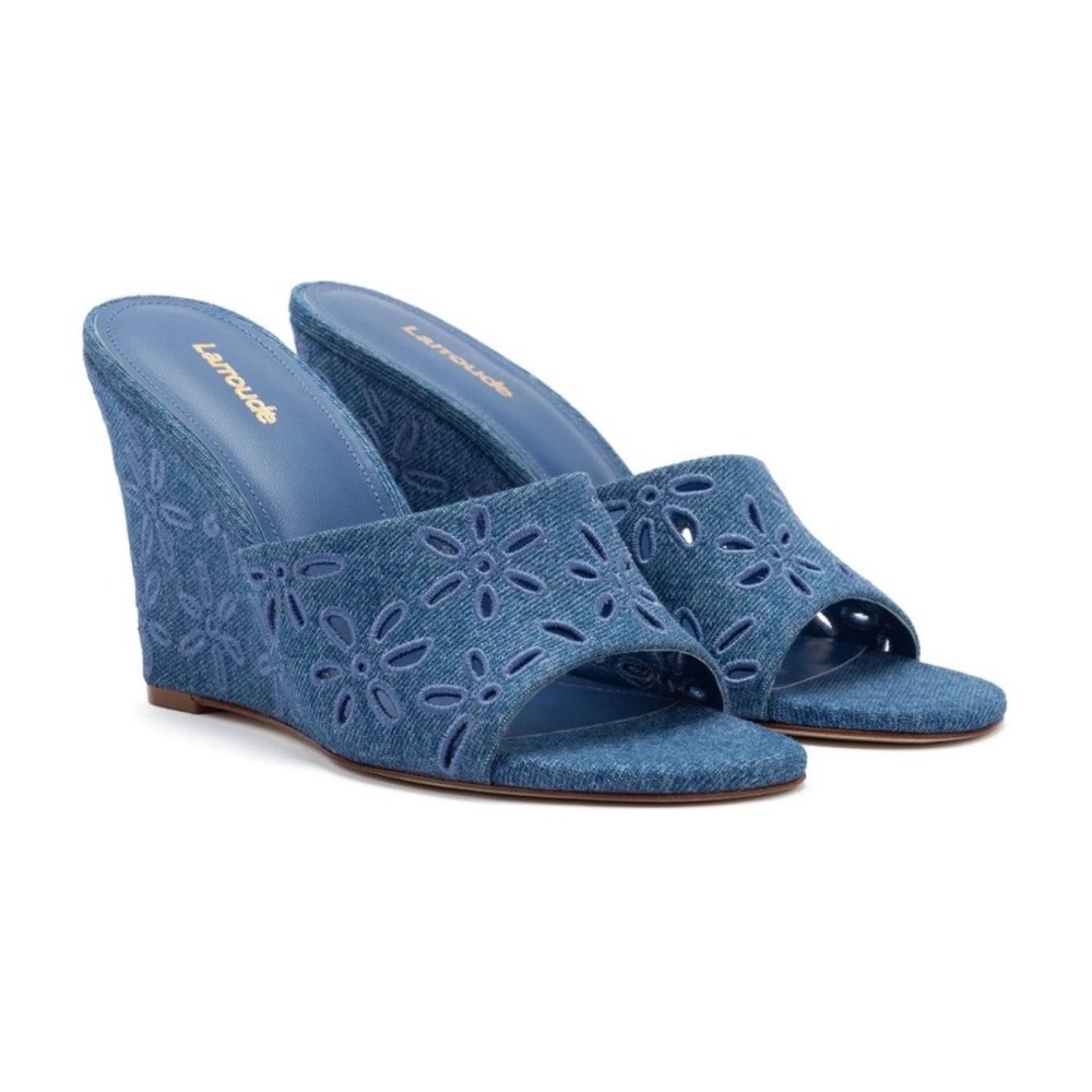 Larroude Jackie Denim Wedge Sandal